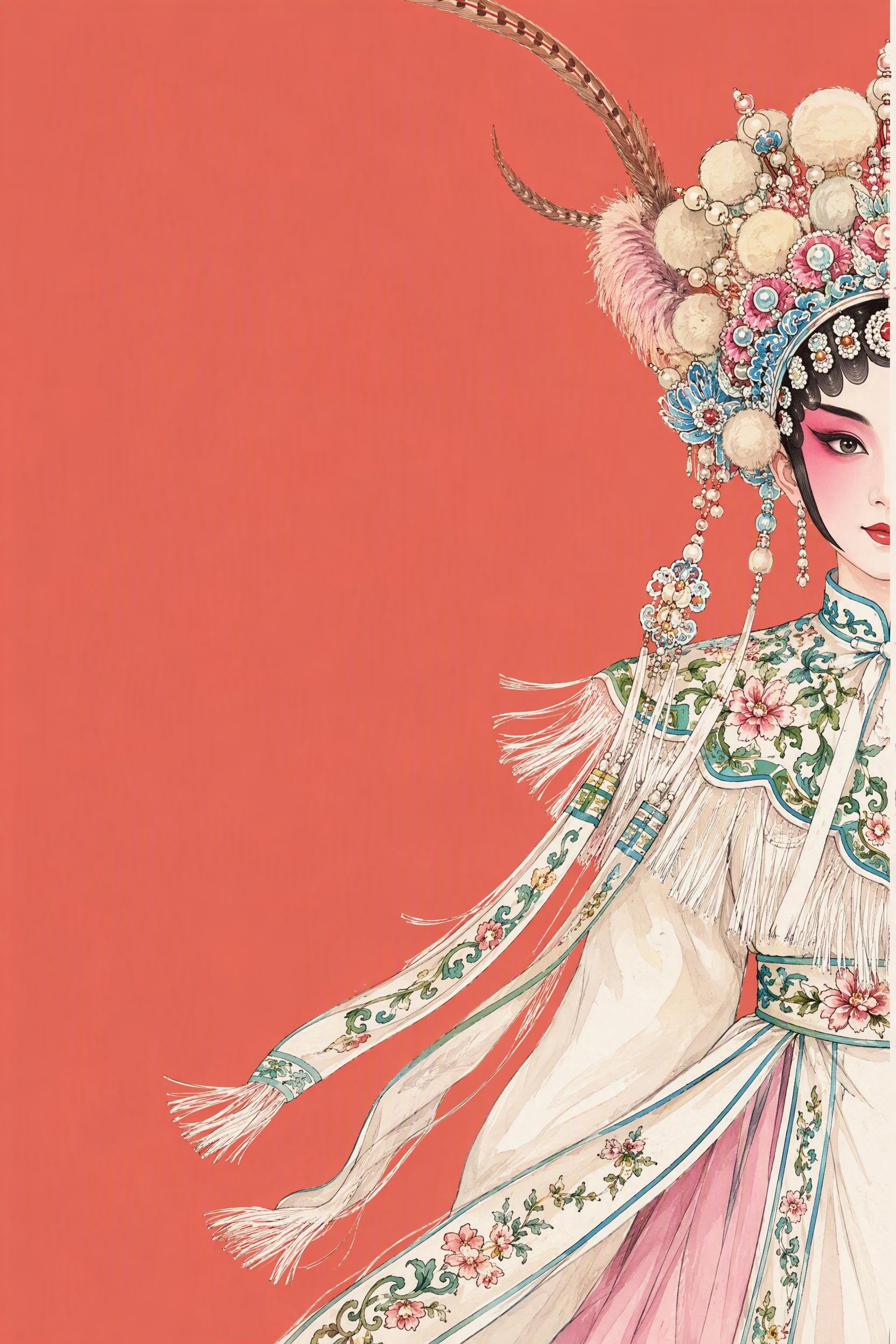 背景色为E8645F的纯色背景，画面右侧边缘为界线，只露出川剧… - 图片创意预览