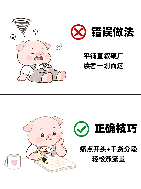 卡通萌趣小猪形象对比内容创作技巧小红书封面/配图对比图