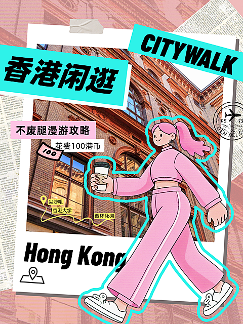 城市漫游CITYWALK路线攻略手绘插画风小红书封面
