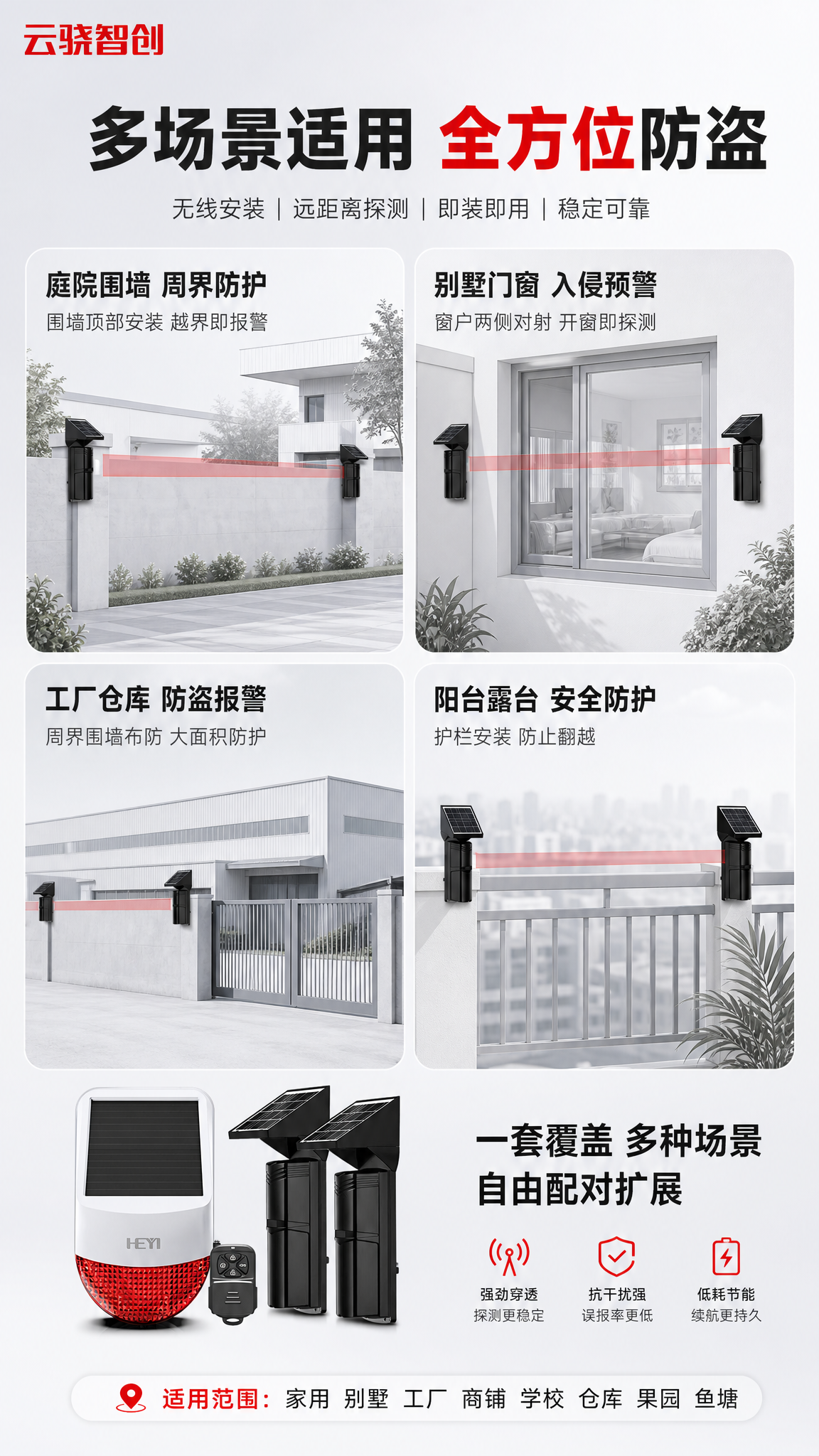 [商品] 使用【图1】太阳能全无线红外对射报警器套装；保留产品… - 图片创意预览