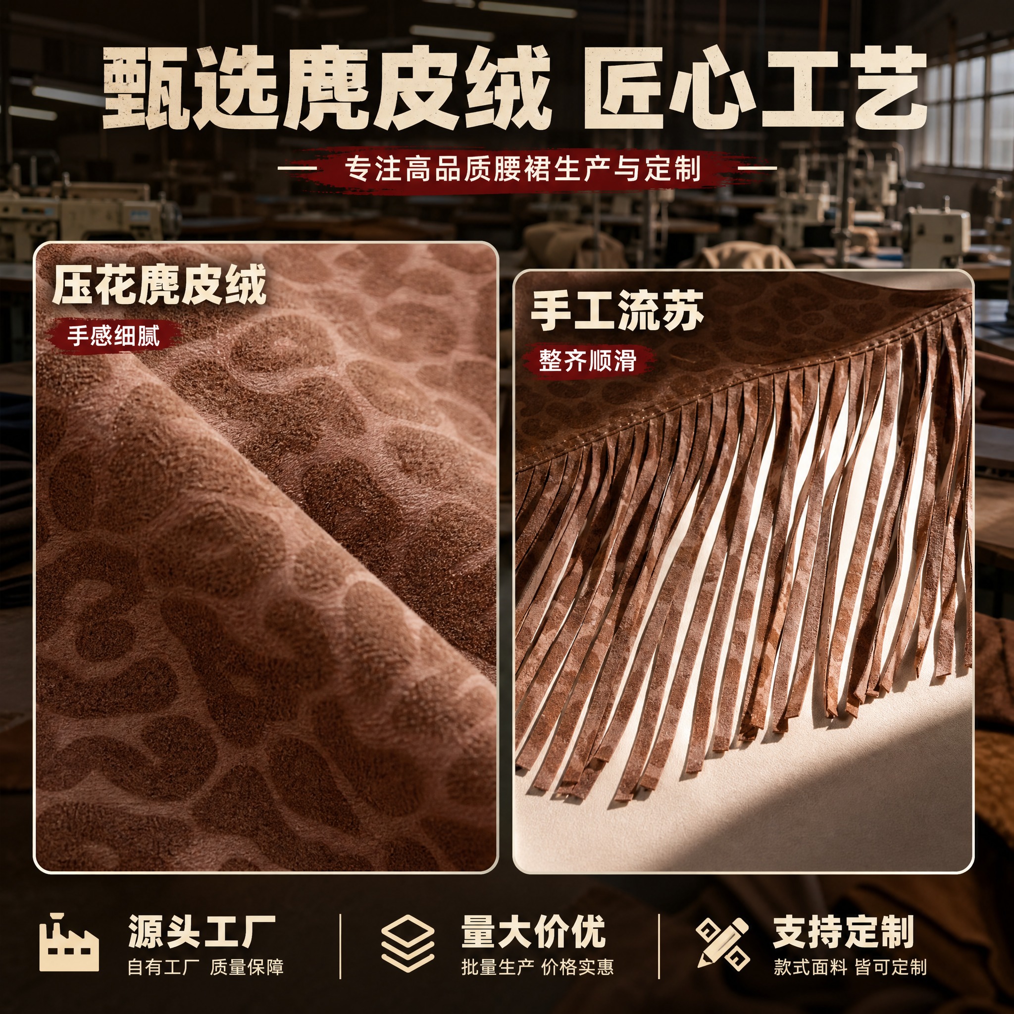 [主图-4] 豹纹压花流苏腰裙 材质细节与工厂实力展示。 [统… - 图片创意预览