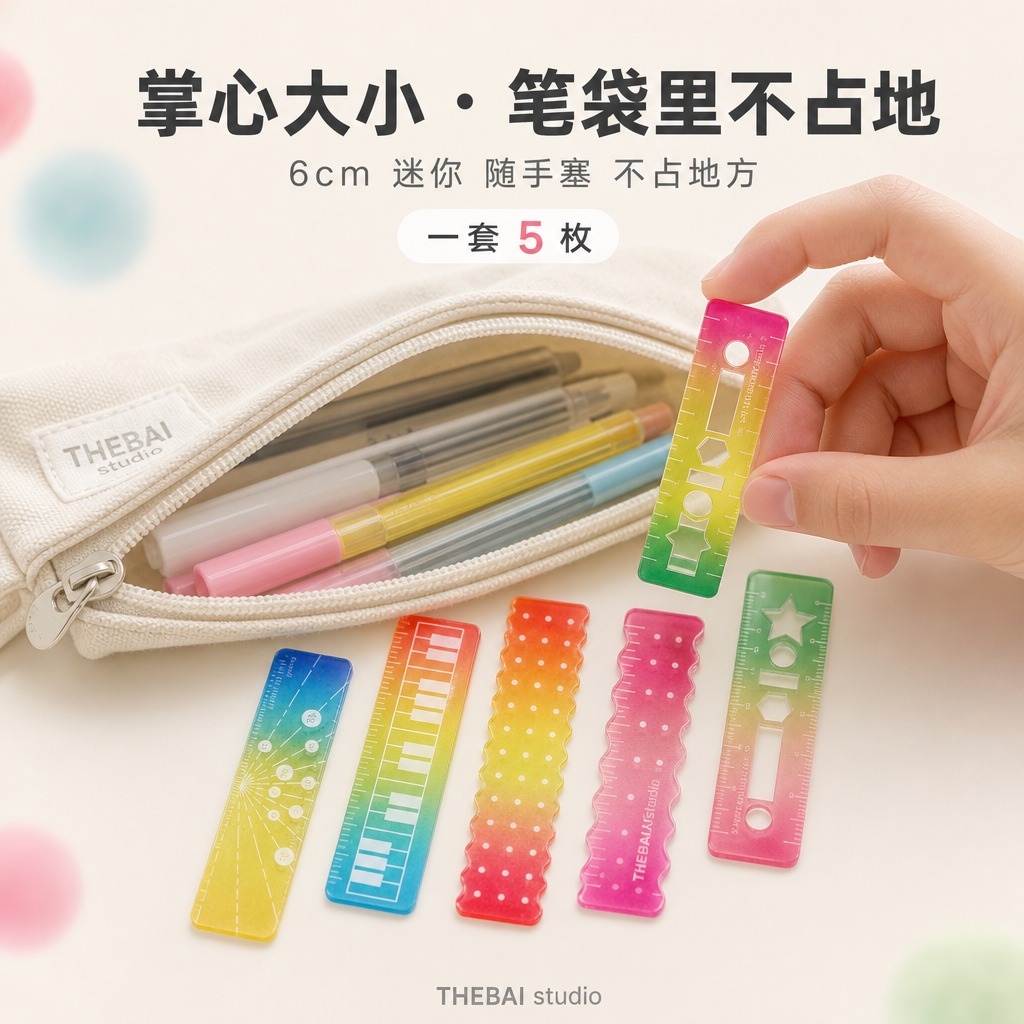 1:1方形构图，严格还原上传的THEBAI studio掌心尺… - 图片创意预览