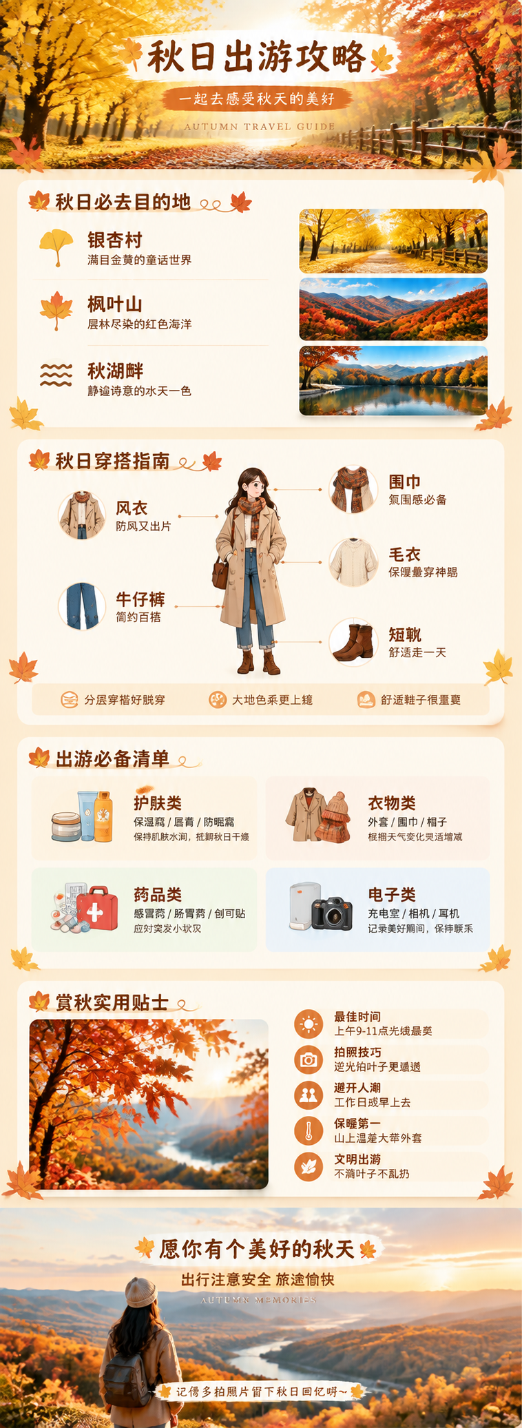 一张完整的秋季出游攻略超长信息图，竖版长图，宽度1080px，… - 图片创意预览