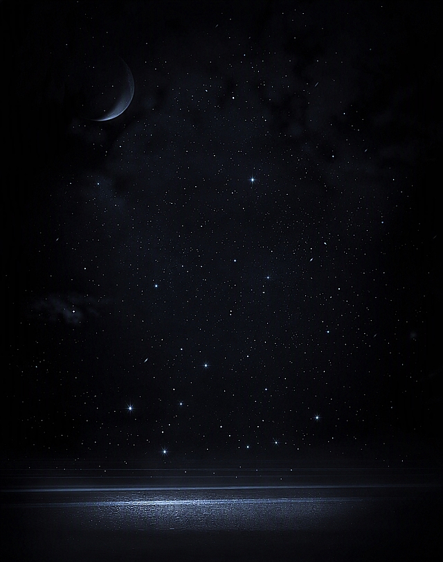 去掉图片中的飞碟和下方的光束，保留完整的星空背景、月亮、地面反光效果，背景自然完整无瑕疵