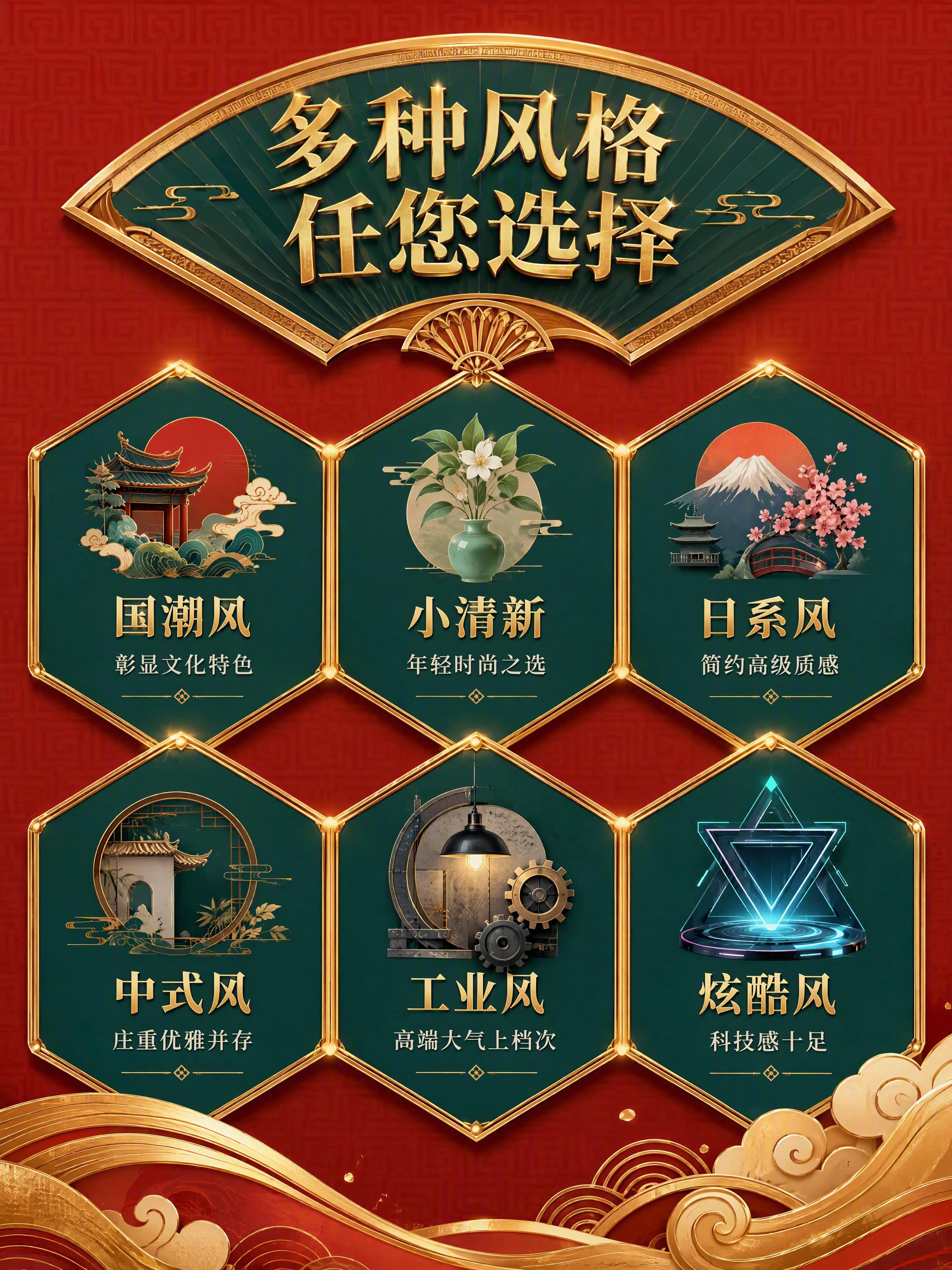 [第4张] 电商设计服务详情页-六大设计风格展示。本张为文生图… - 图片创意预览