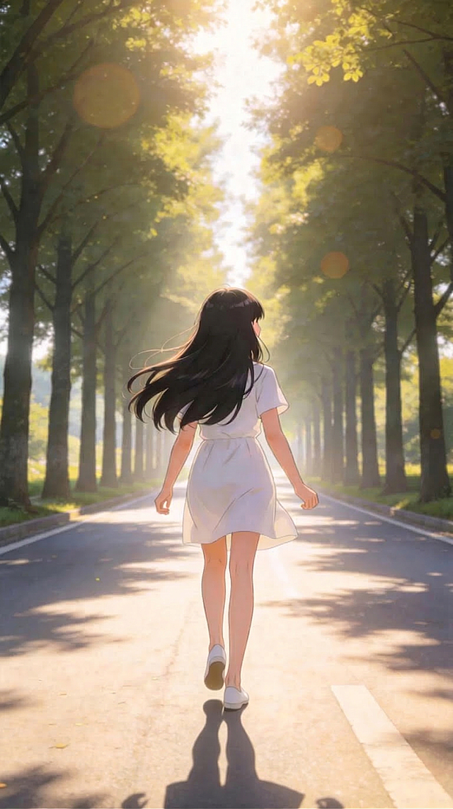 调整女孩身高比例，变成九头身身材，身材高挑修长，保持其他画面内容不变