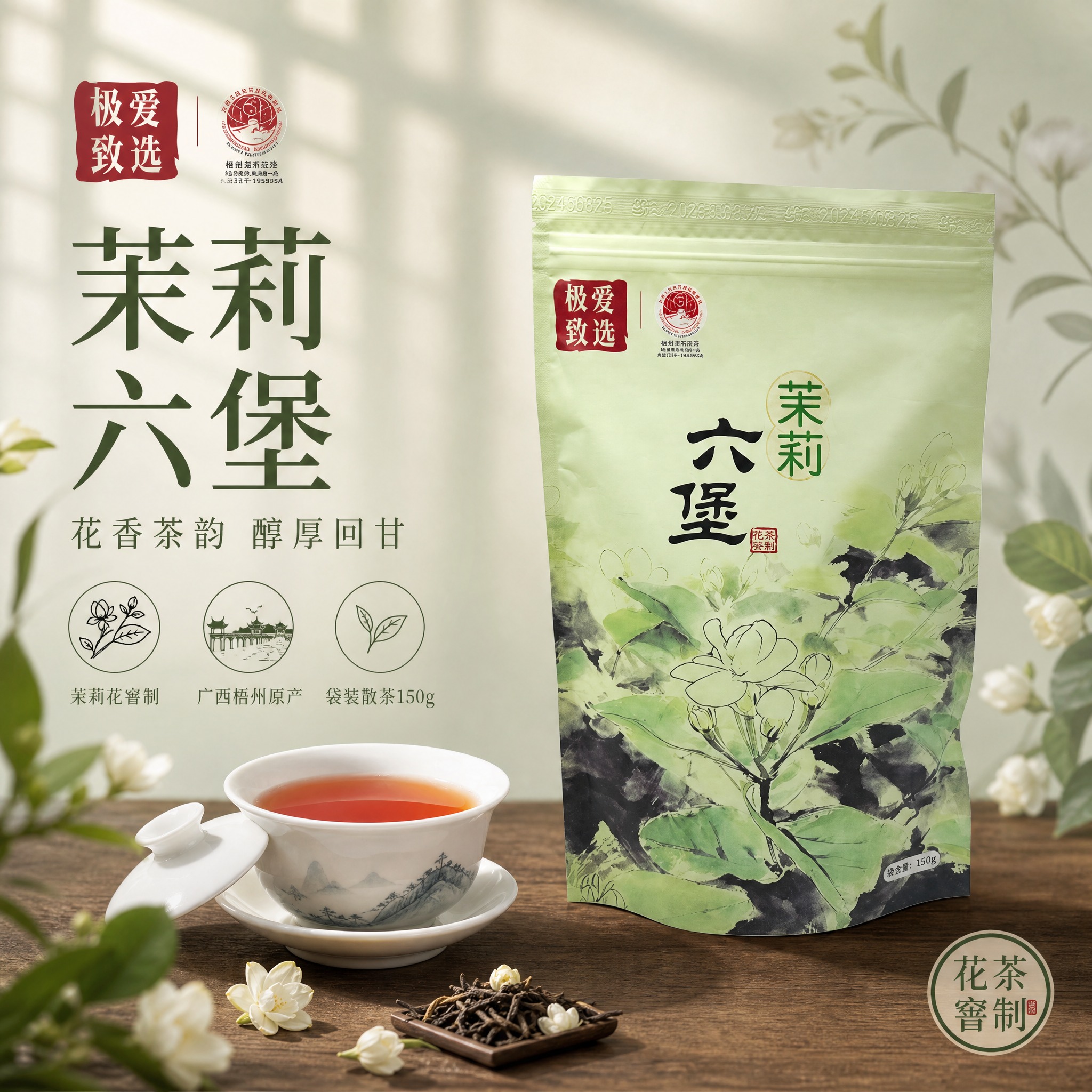 [主图-3] 极爱致选茉莉六堡茶 高级氛围感主图，突出茉莉花窨… - 图片创意预览