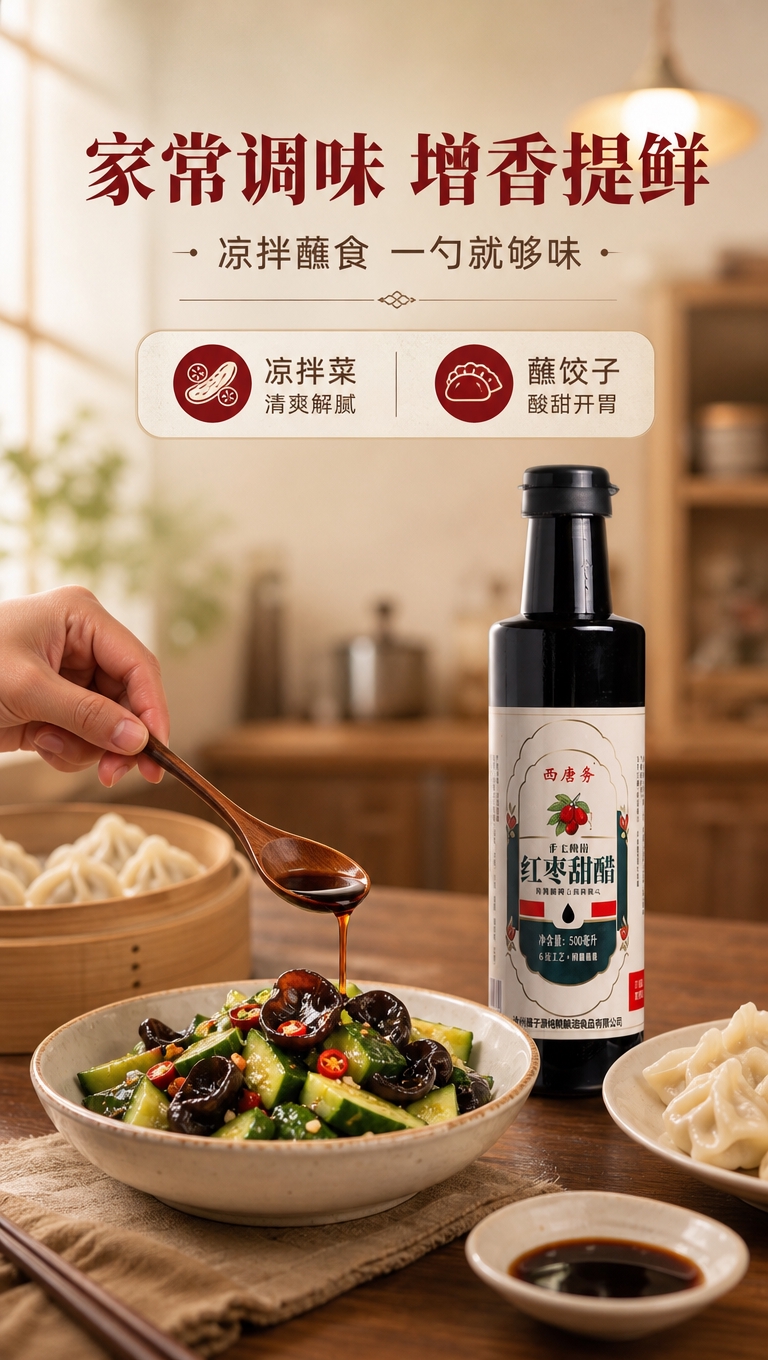 [商品] 使用【图1】西唐务红枣甜醋正面瓶身；保留瓶身外观、标… - 图片创意预览