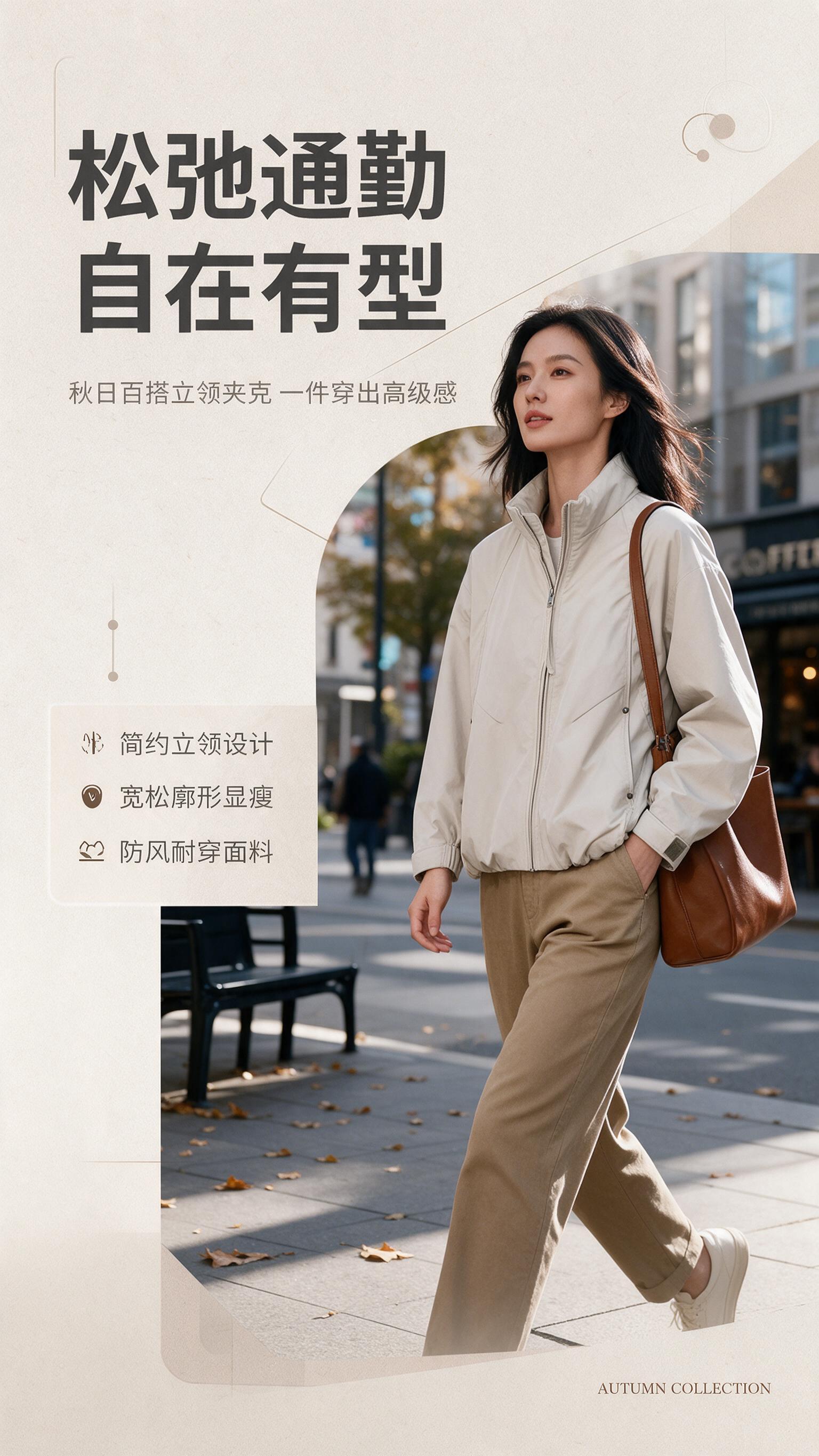 [商品] 使用【图1】浅米色立领宽松夹克；商品处理：保留立领、… - 图片创意预览