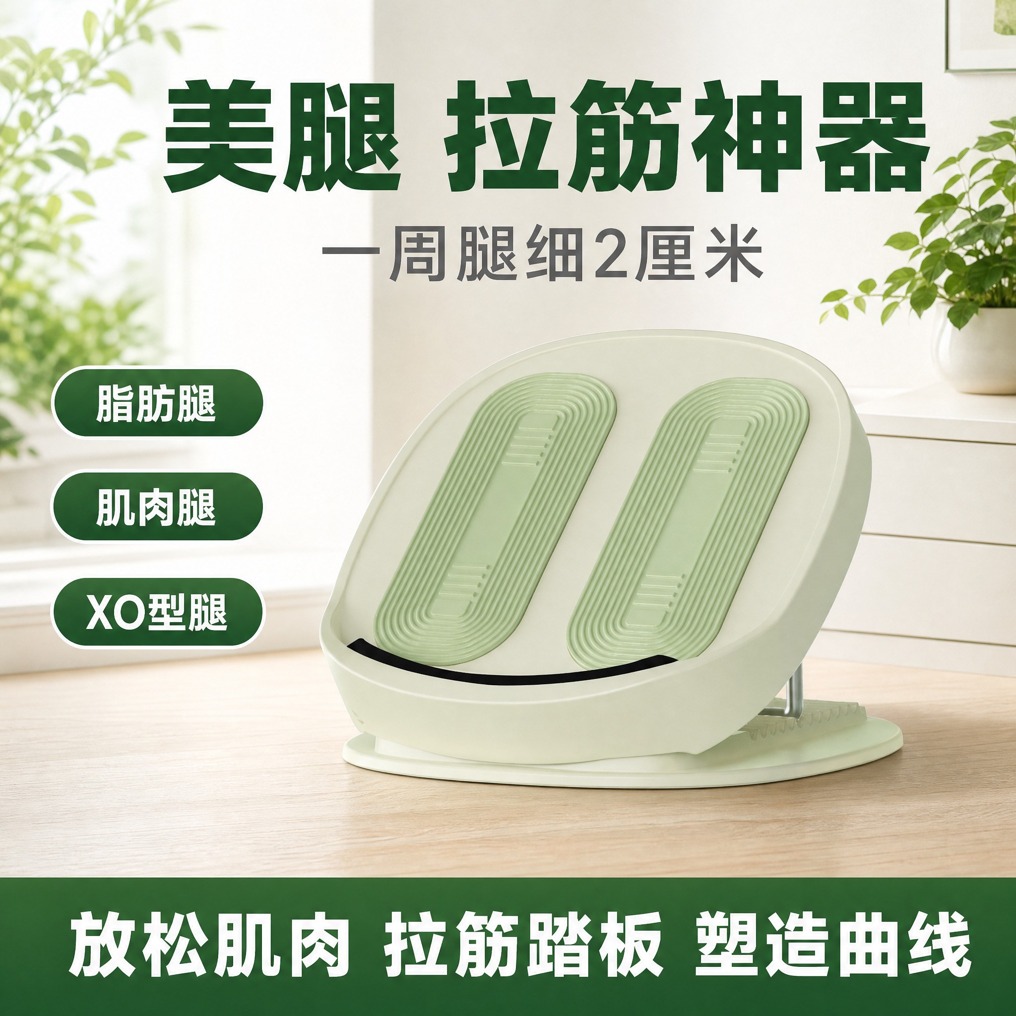 [主图-1] 拉筋美腿神器产品首图，居家绿色系明亮舒适风格，产… - 图片创意预览