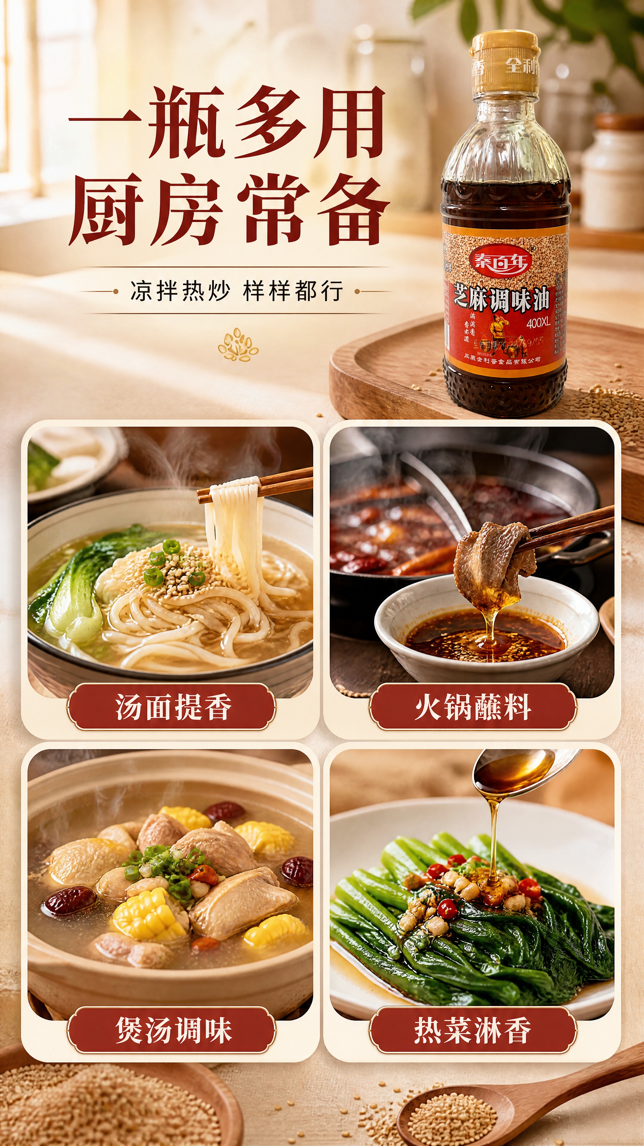 [商品] 使用【图1】秦百年芝麻调味油玻璃瓶；保留瓶身所有原貌… - 图片创意预览