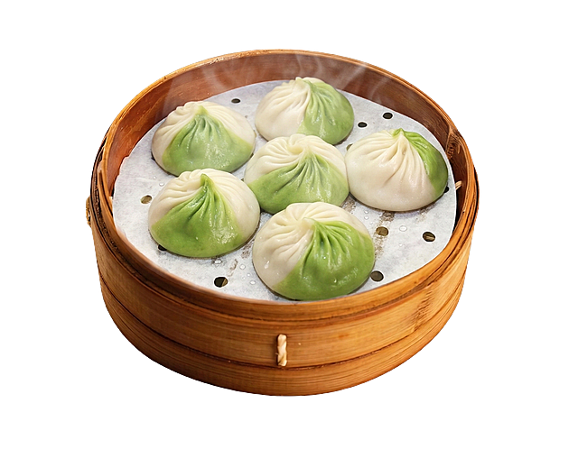 将蒸笼里的包子修改得更加饱满圆润，看起来更有食欲