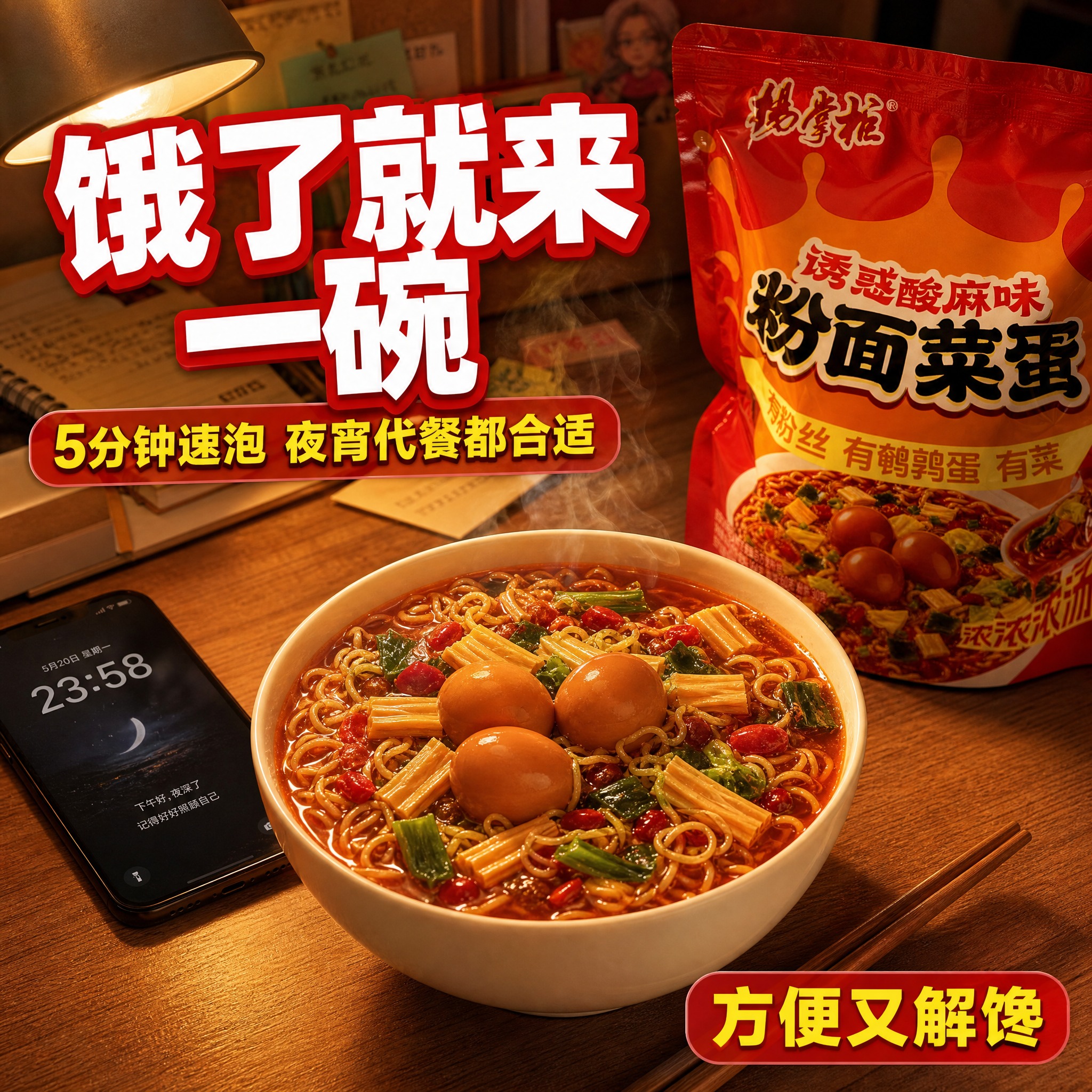 [主图-4] 杨掌柜粉面菜蛋 食用场景 夜宵代餐 方便速食 宿… - 图片创意预览