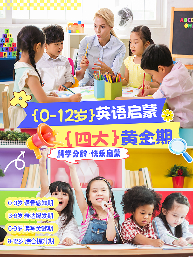 K12教育培训小红书人像封面拼图封面双语英语启蒙