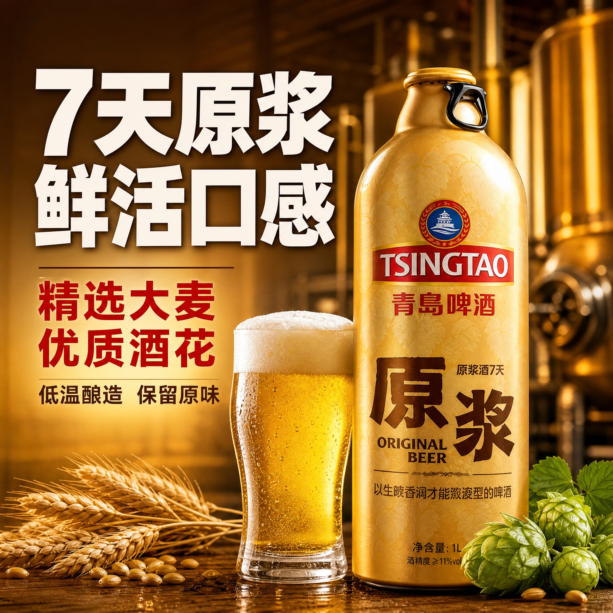 [主图-2] 青岛啤酒原浆核心卖点图 7天鲜活原浆工艺与品质展… - 图片创意预览