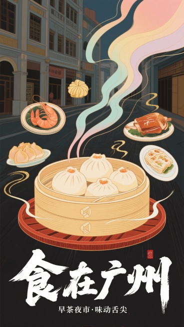 以美食为主题帮我生成一张广州的宣传图片预览效果