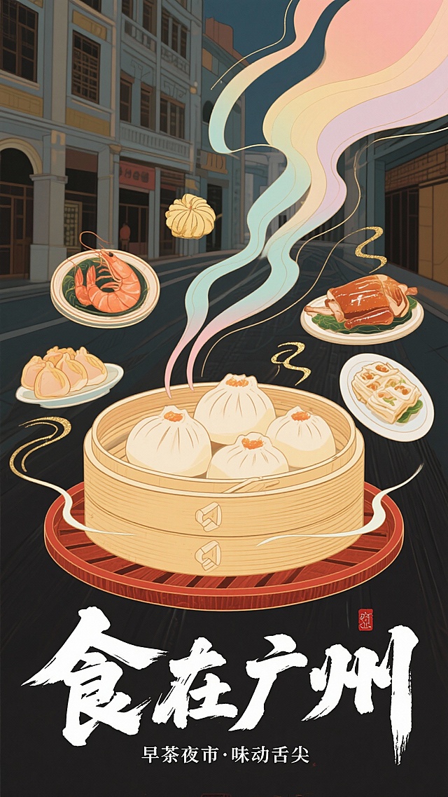 以美食为主题帮我生成一张广州的宣传图片
