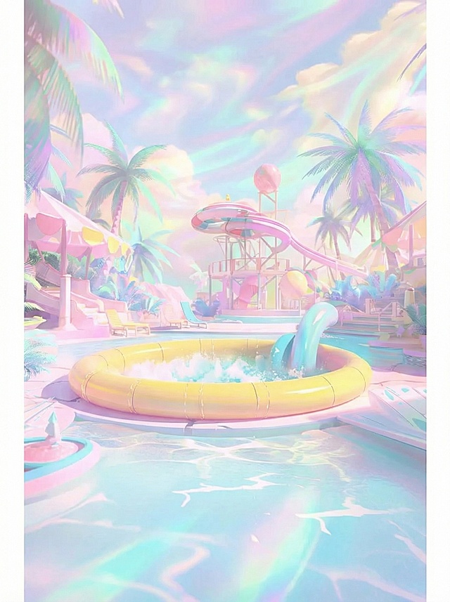 Create an image of the sea, a summery atmosphere, soft pastel colors, a dreamy feel, and a subtle holographic effect, while maintaining the original image details.