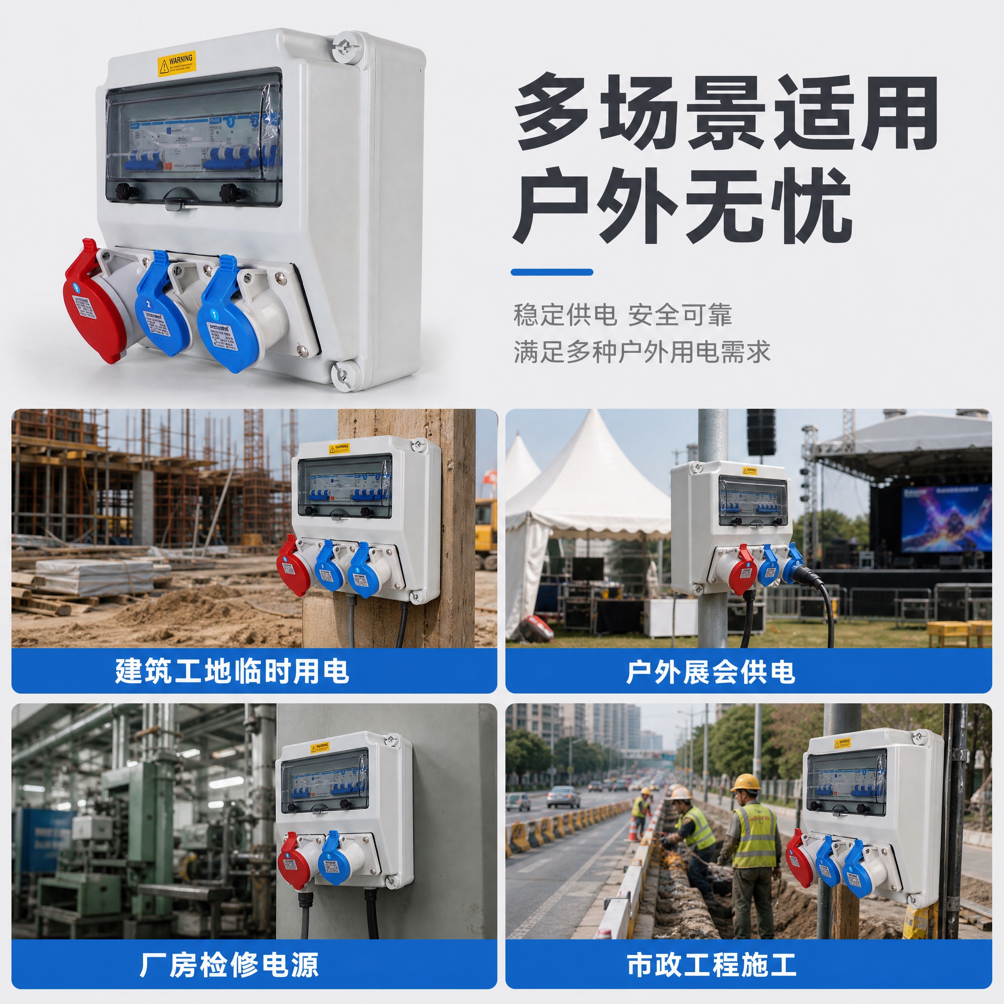 [主图-4] 适用场景，展示配电箱在户外施工、工地、临时用电等… - 图片创意预览