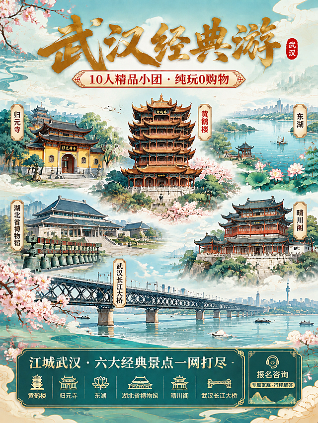 将图片右下角的红色二维码占位方块区域替换为与底部绿色信息栏风格一致的内容，去掉"二维码占位"文字，改为报名咨询相关信息或装饰元素，保持整体国风新中式风格统一，其余画面内容保持不变。