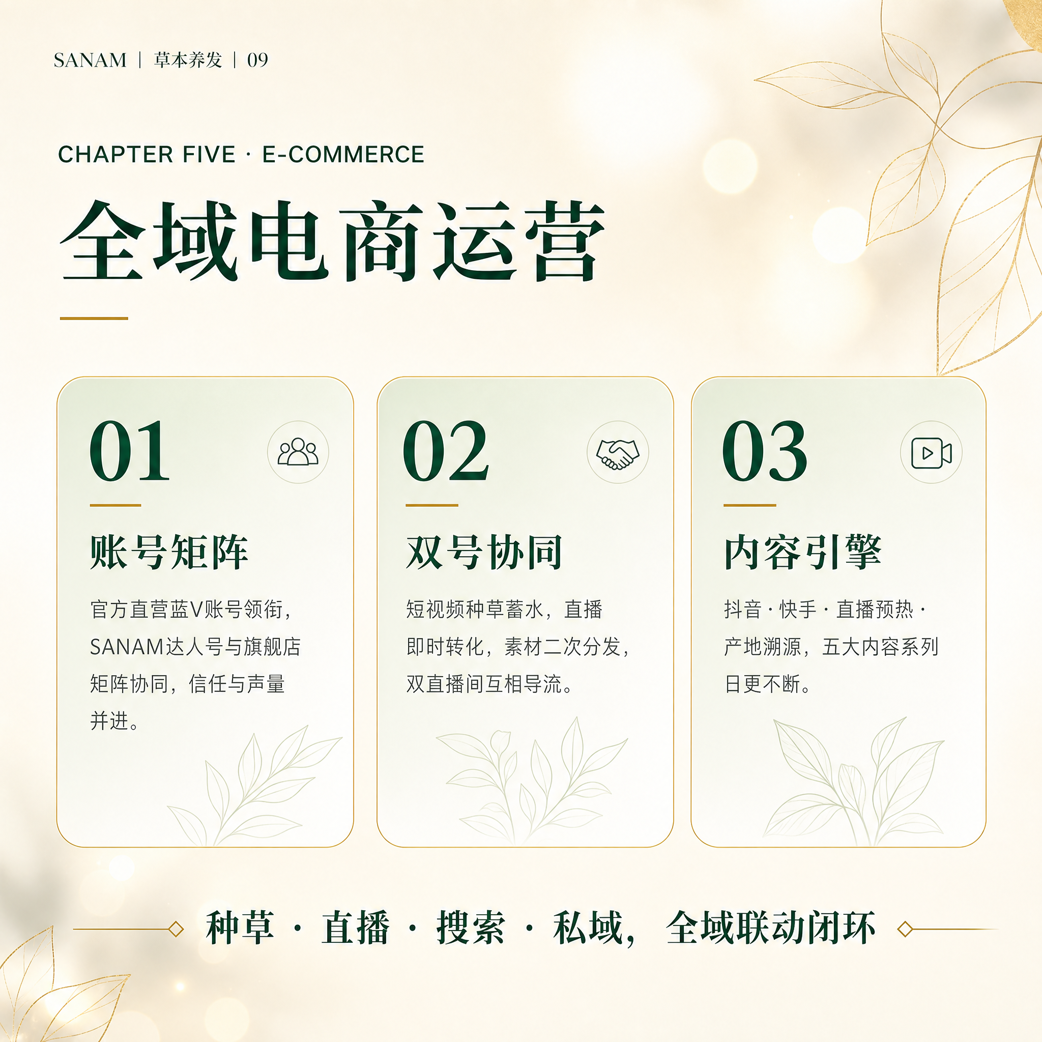高端公司介绍页美化升级，电商运营模式页，米白色背景，深墨绿文字… - 图片创意预览