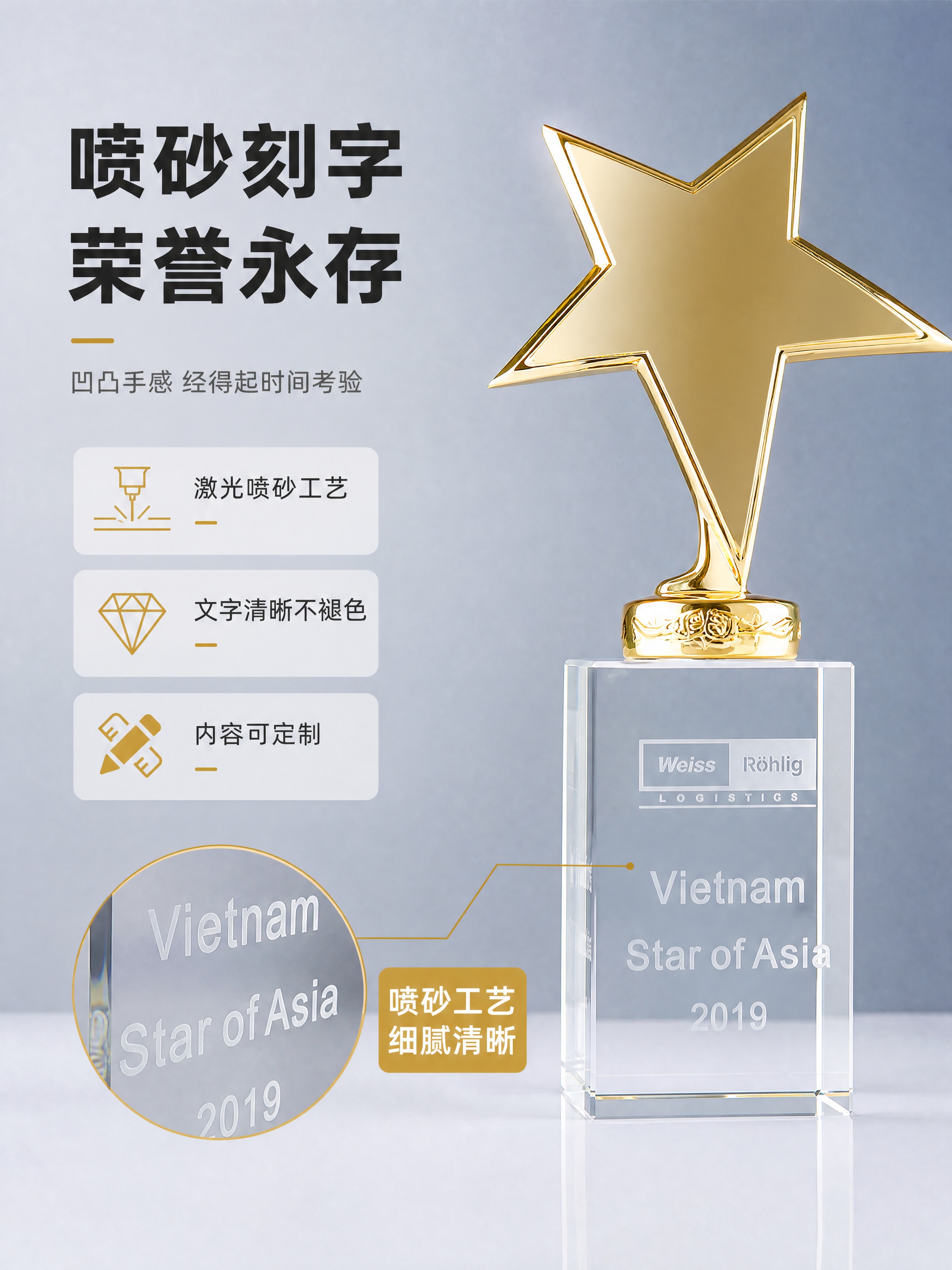 [商品] 使用【图6】实心五角星+透明水晶底座款金色金属奖杯；… - 图片创意预览