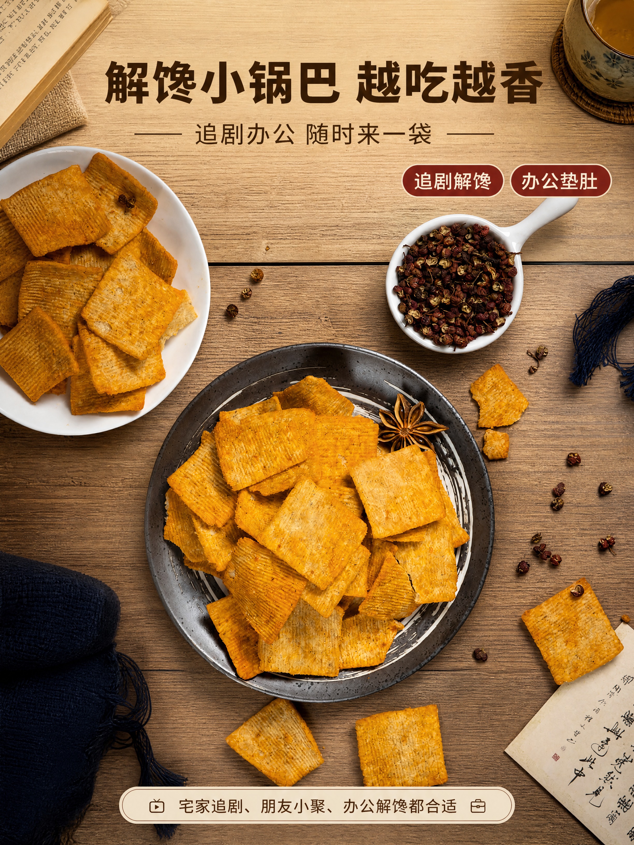 [商品] 使用【图8】俯拍双盘花椒锅巴实拍图；保留锅巴形状、色… - 图片创意预览