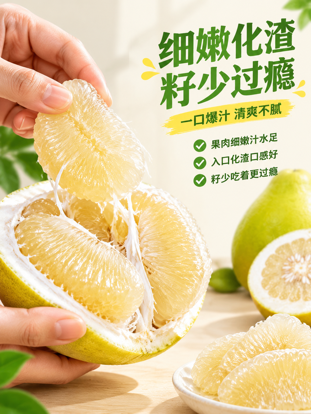 一只手正在剥开白心蜜柚果肉，果瓣分离果肉纤维清晰，水润有光泽，… - 图片创意预览