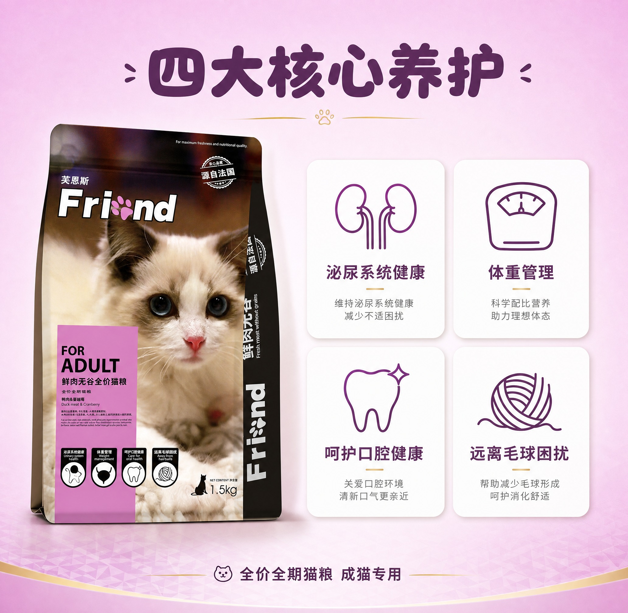 [主图-2] 核心卖点图，展示猫粮四大功效优势，证明产品为什么… - 图片创意预览