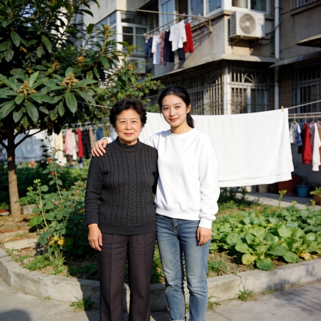 日常生活快照，非特定构图与打光，随手一拍的感觉，真实场景，一对中国母女，50岁的母亲和25岁的女儿，不同风格的母女，逼真，现实感，真人感，母女合影。生成20张预览效果