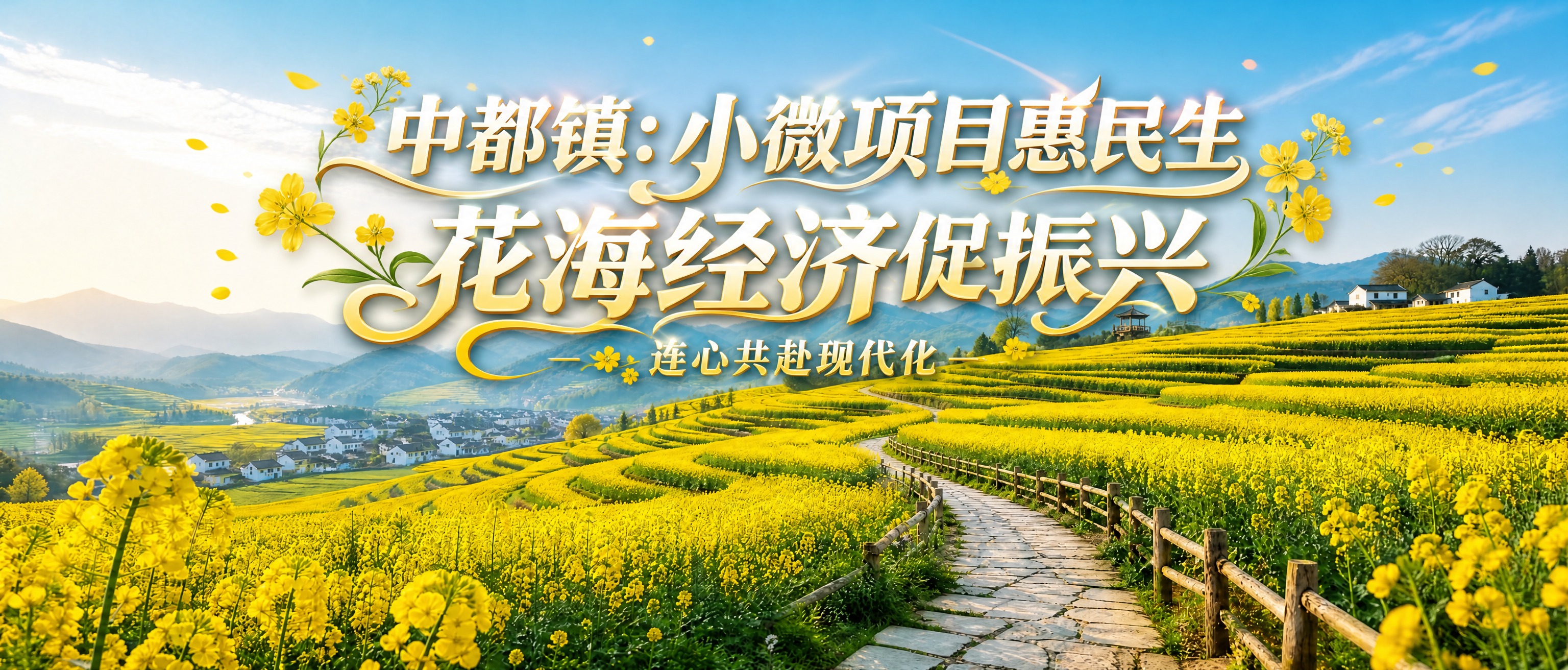 在这张油菜花梯田风景图的上方居中位置，重新设计标题排版：主标题… - 图片创意预览