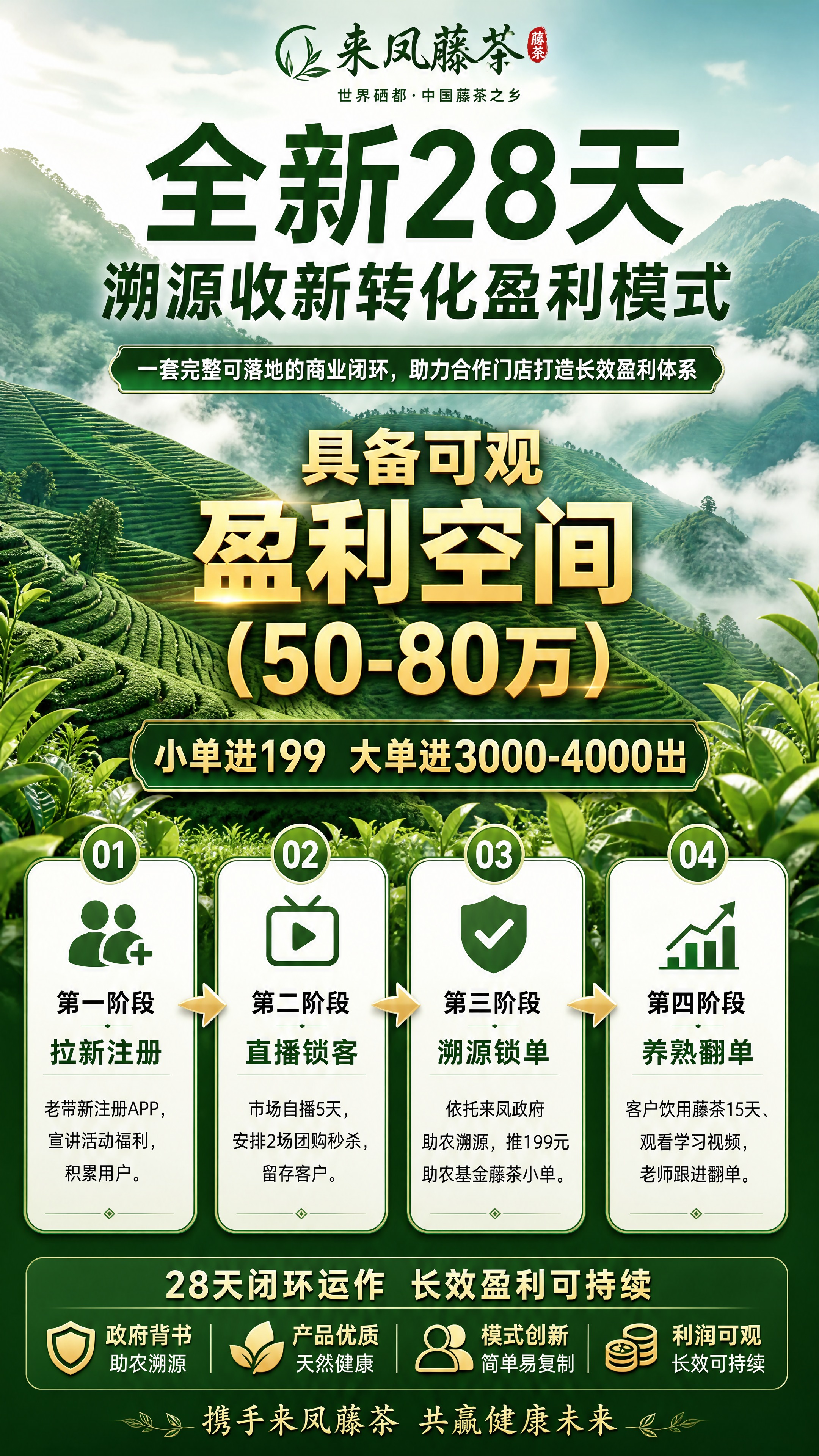一张藤茶销售规划宣传海报，竖版9:16比例，背景是恩施茶园自然… - 图片创意预览