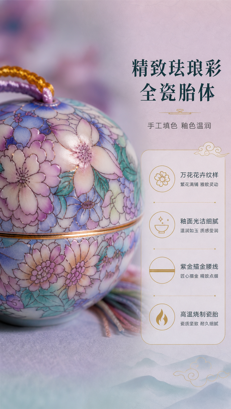 [商品] 使用【图1】骨子里国风万花款珐琅彩陶瓷分装罐挂件；保… - 图片创意预览