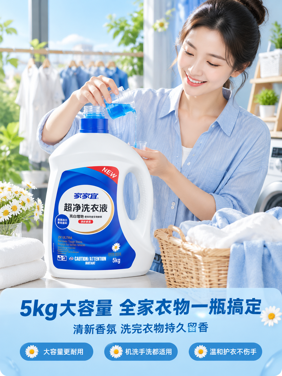 [商品] 使用【图1】家家宜超净洗衣液5kg瓶装；保留白色瓶身… - 图片创意预览