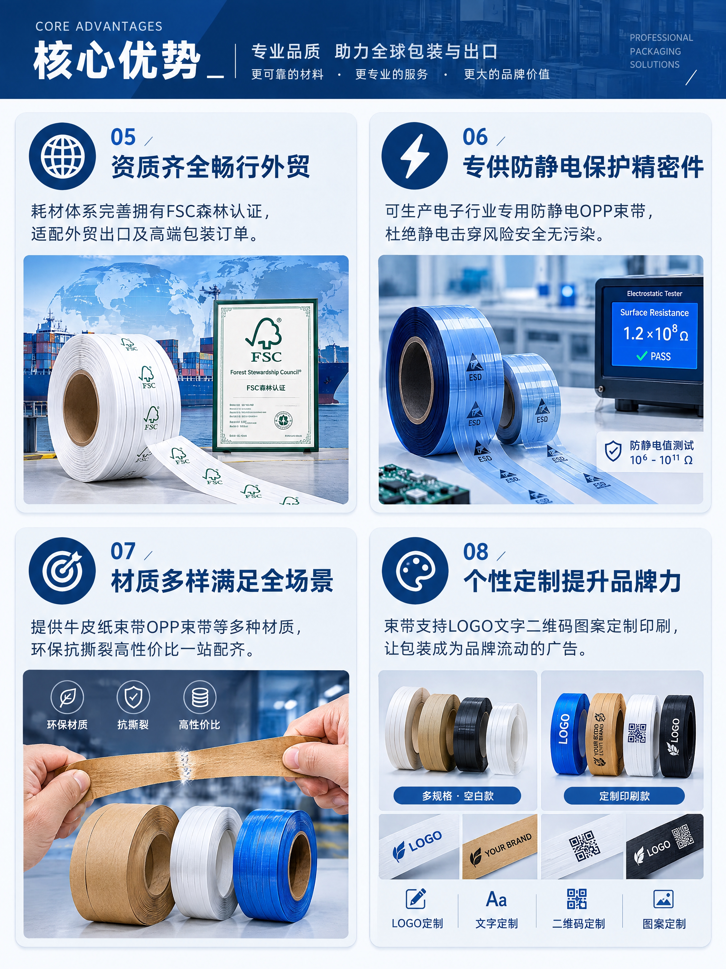 电商详情页，核心优势第5-8，四宫格布局。工业风专业商务感，深… - 图片创意预览