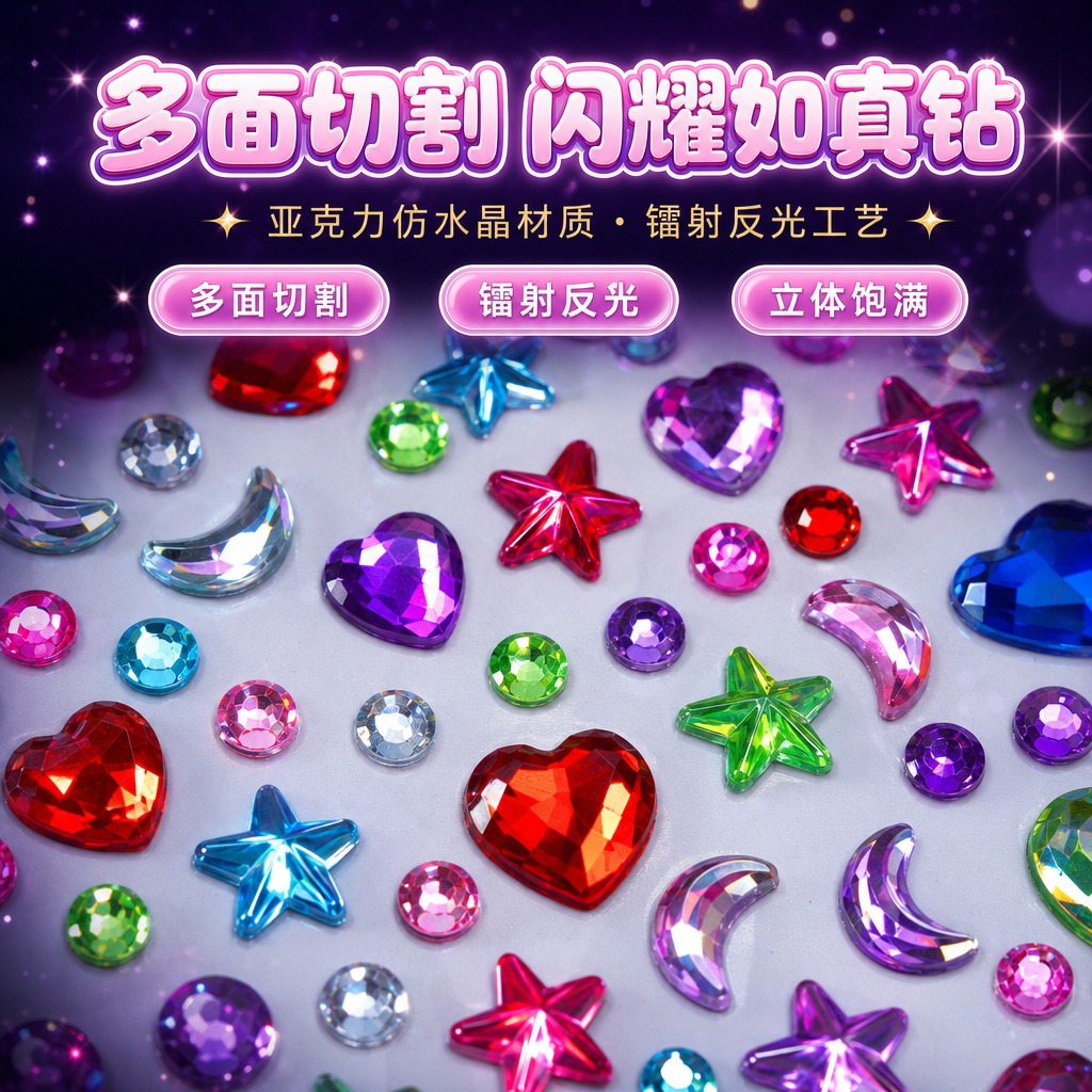 电商产品主图，1:1正方形构图。严格还原上传的亚克力宝石钻饰贴… - 图片创意预览
