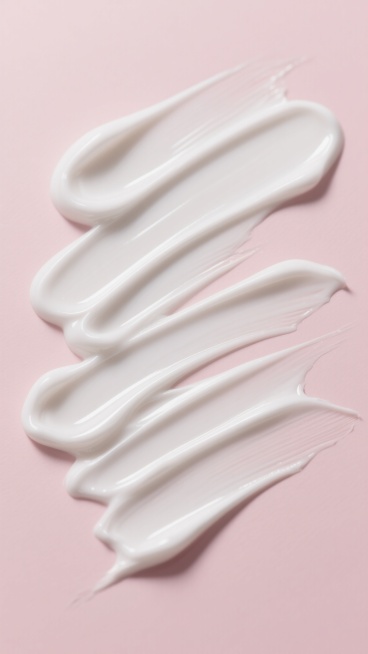 超高清质感的白色膏体，呈现出细腻丝滑的涂抹纹理，边缘带有自然的不规则波浪状起伏，表面光滑有光泽，带有柔和的高光和阴影，展现出丰富的层次感和立体感。膏体造型为从左上角向右下角延伸的多道平行涂抹痕迹，彼此间有轻微的交叠和融合，形成自然流畅的视觉效果。背景为纯净的淡粉色，质地均匀，与白色膏体形成鲜明对比，整体画面简洁干净，突出膏体的质感和造型，光线从斜上方照射，营造出柔和自然的光影效果，呈现出高级简……预览效果