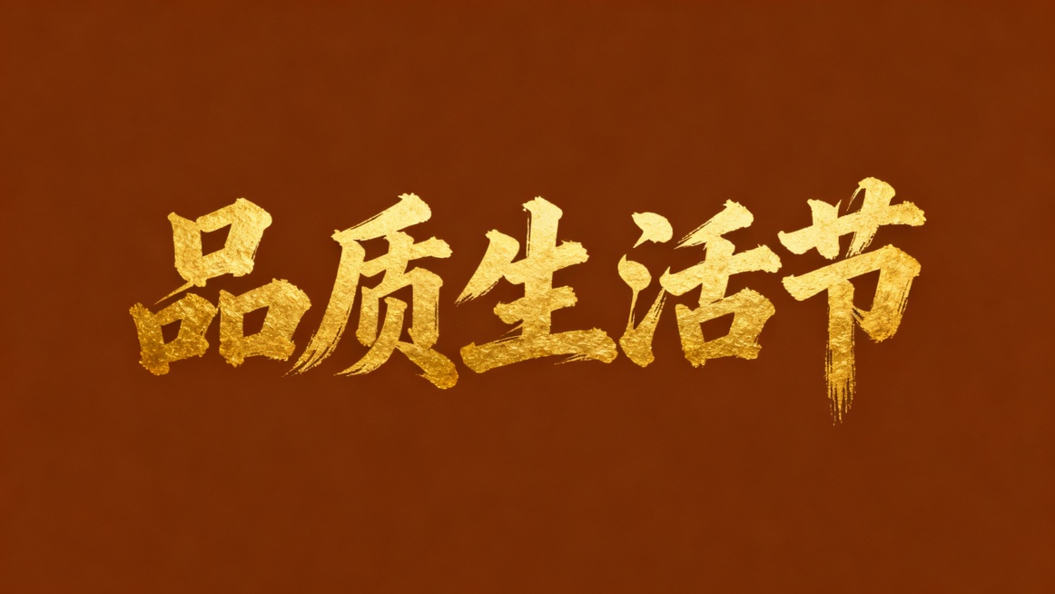 金色书法字体“品质生活节” 横板排列，纯色背景预览效果