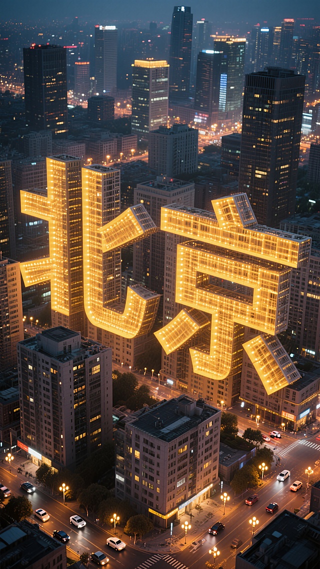 俯瞰城市楼景，用楼摆出北京两个字，夜景展示，真实清晰