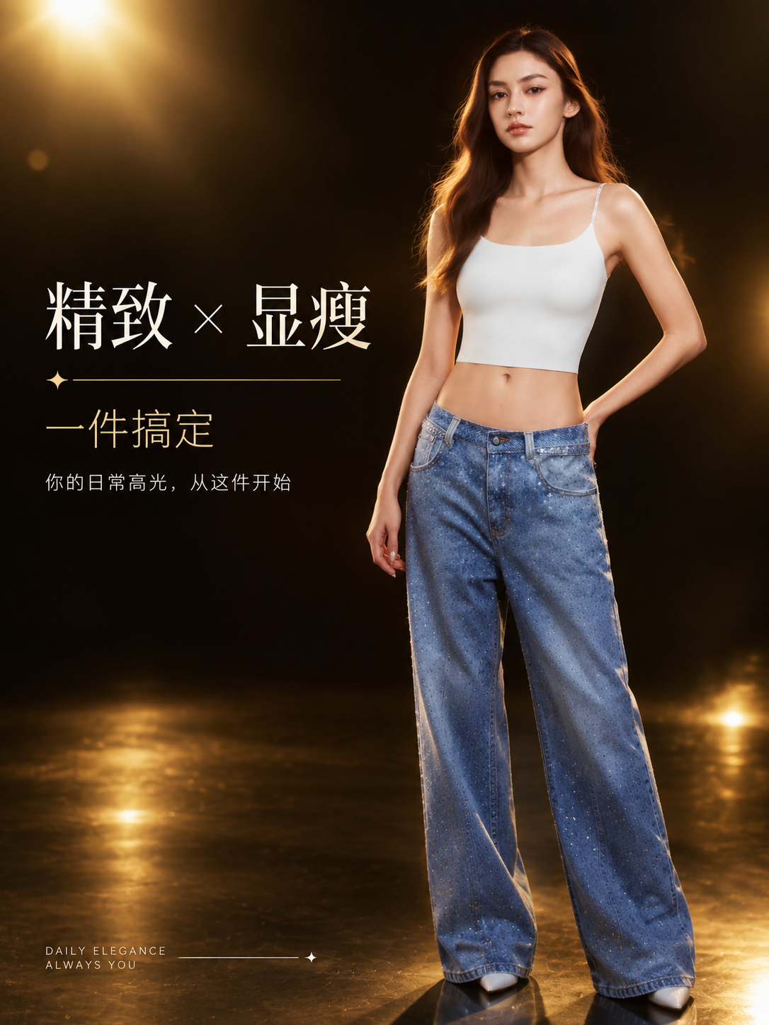 [商品] 使用【图3】奶白色闪钻肩带吊带模特图；商品处理：保留… - 图片创意预览