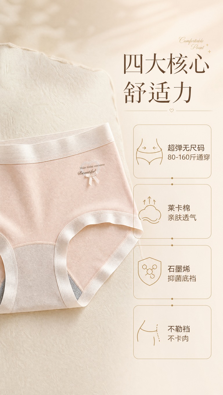 [商品] 使用【图1】浅粉色超弹莱卡棉内裤；商品处理：保留中腰… - 图片创意预览