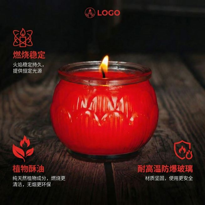 将卖点详情图中的“72小时持久燃烧”修改为“燃烧稳定”，“无烟环保蜡体”修改为“植物酥油”预览效果