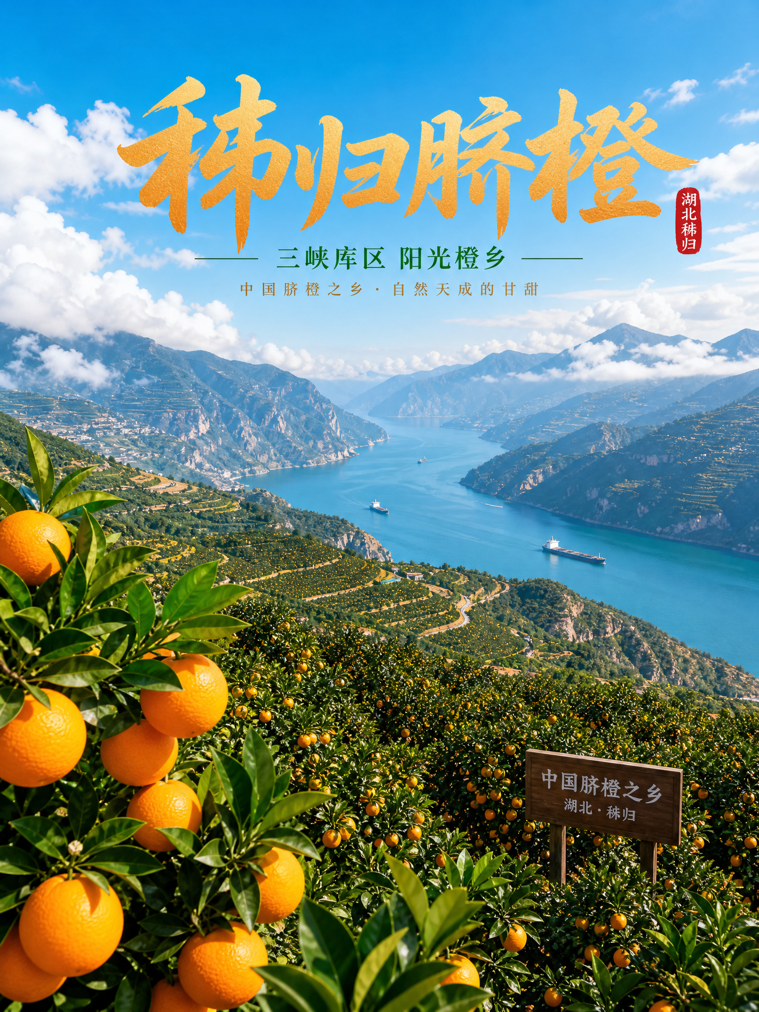 电商详情页横幅图，750px 宽，全景展示秭归三峡库区的脐橙种… - 图片创意预览