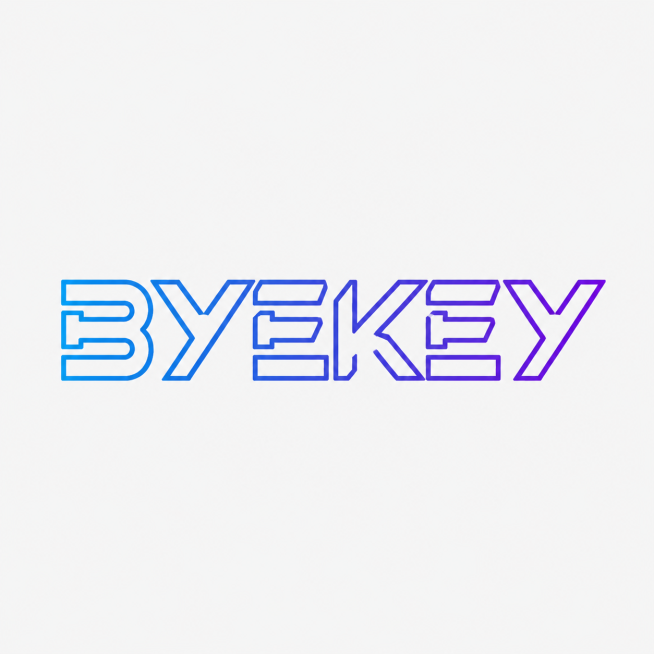 保持原有设计风格，浅色背景，将字母"BYEKEY"的字体整体加粗，保留深空蓝紫渐变和线性描边设计预览效果