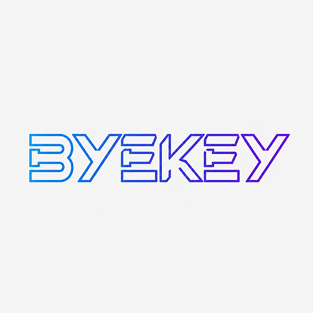 保持原有设计风格，浅色背景，将字母"BYEKEY"的字体整体加粗，保留深空蓝紫渐变和线性描边设计