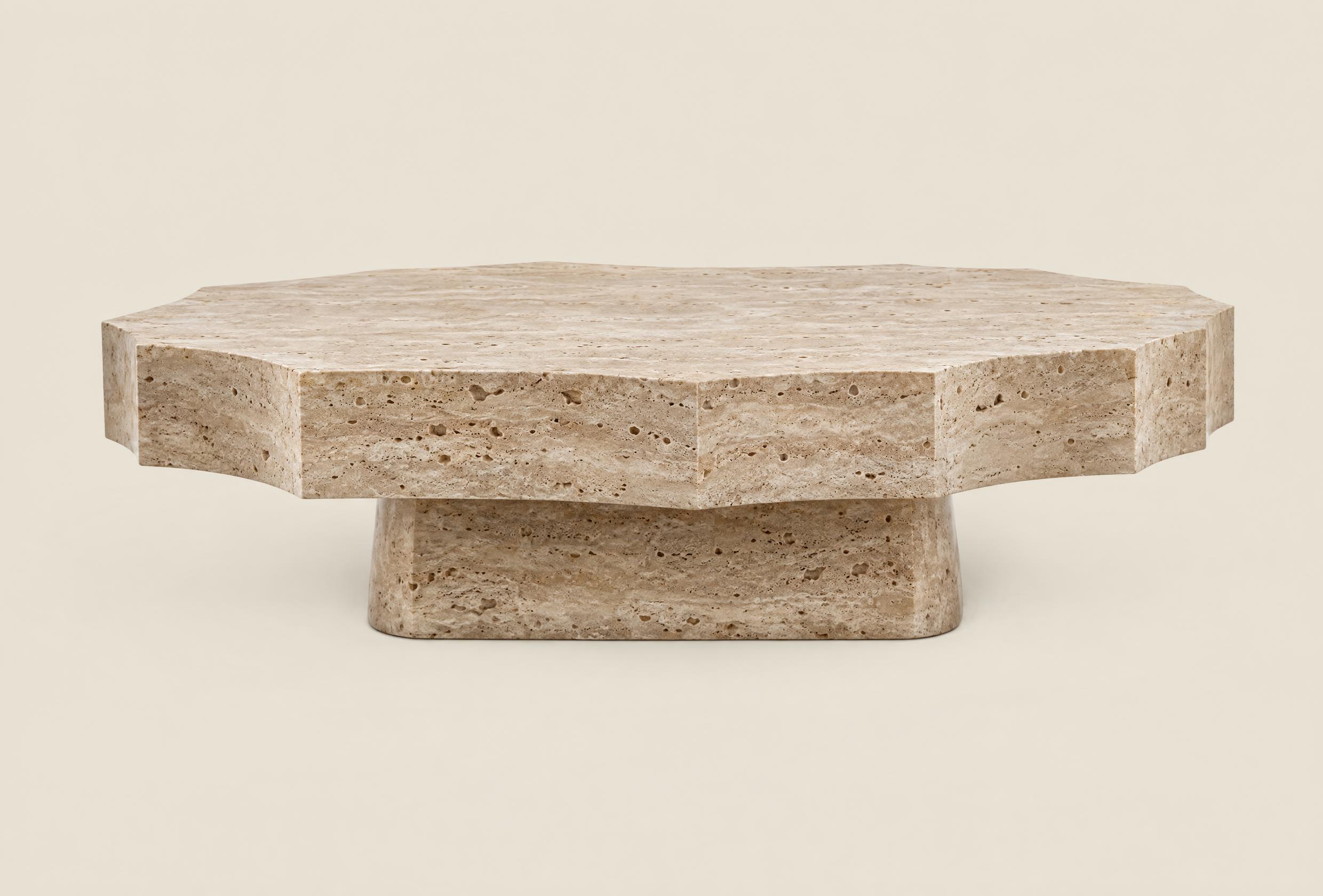 将这张茶几的材质改为洞石（travertine）材质，保持茶几… - 图片创意预览