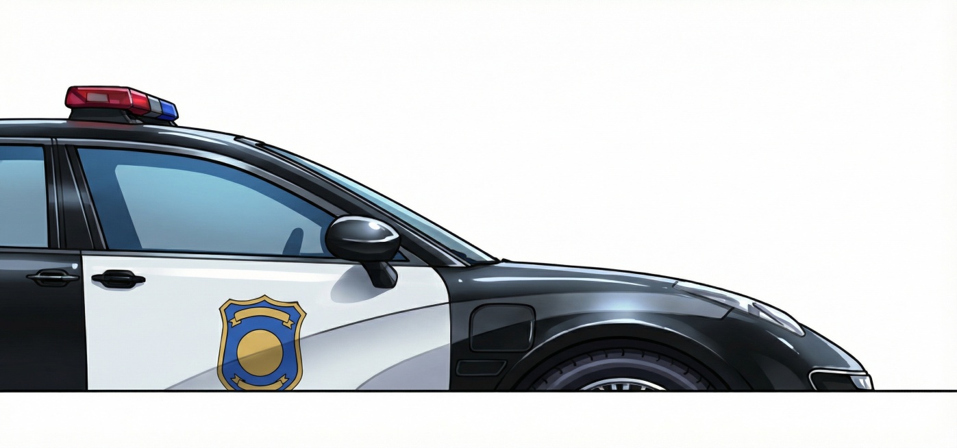 给图片上色，改为动漫插画的风格，类似上面图片，车是警车，白色背景预览效果