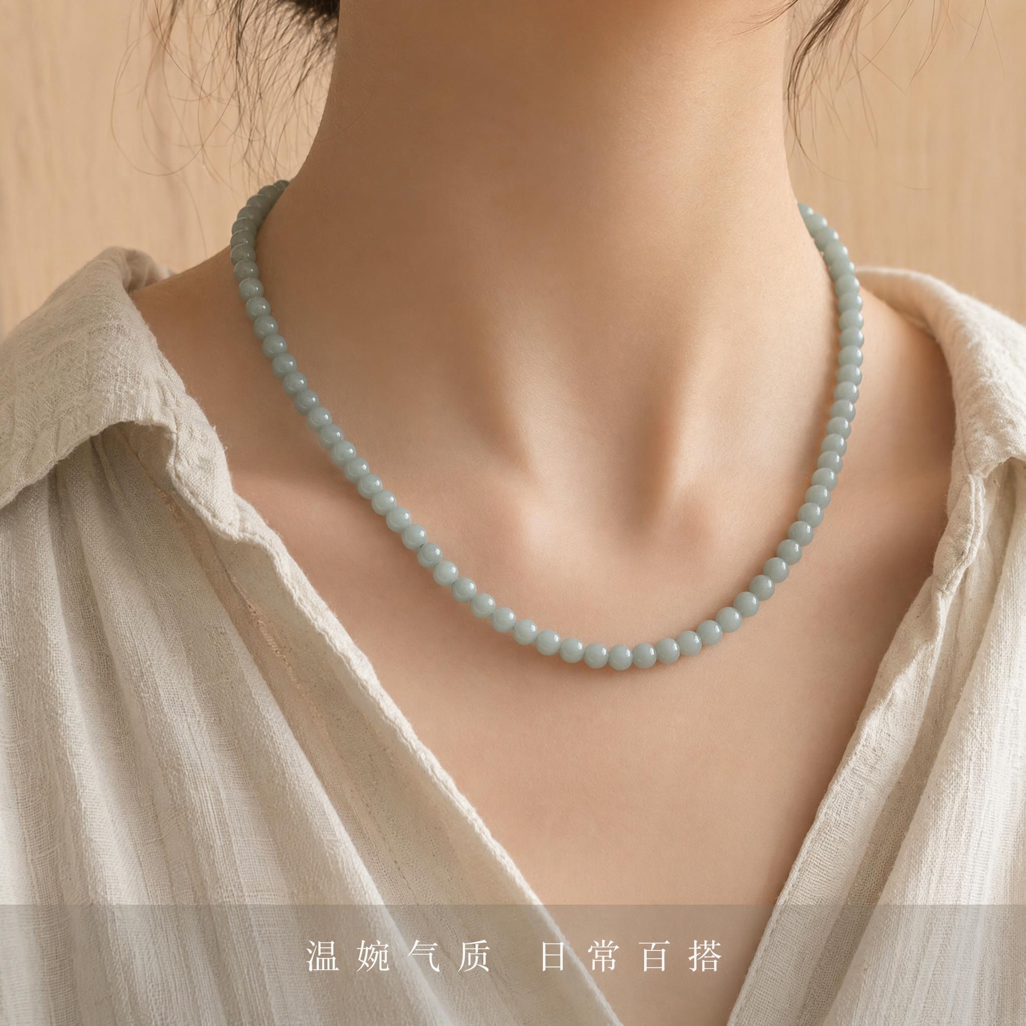 [主图-4] 且末蓝和田玉珠链佩戴效果展示，气质国风局部模特图… - 图片创意预览