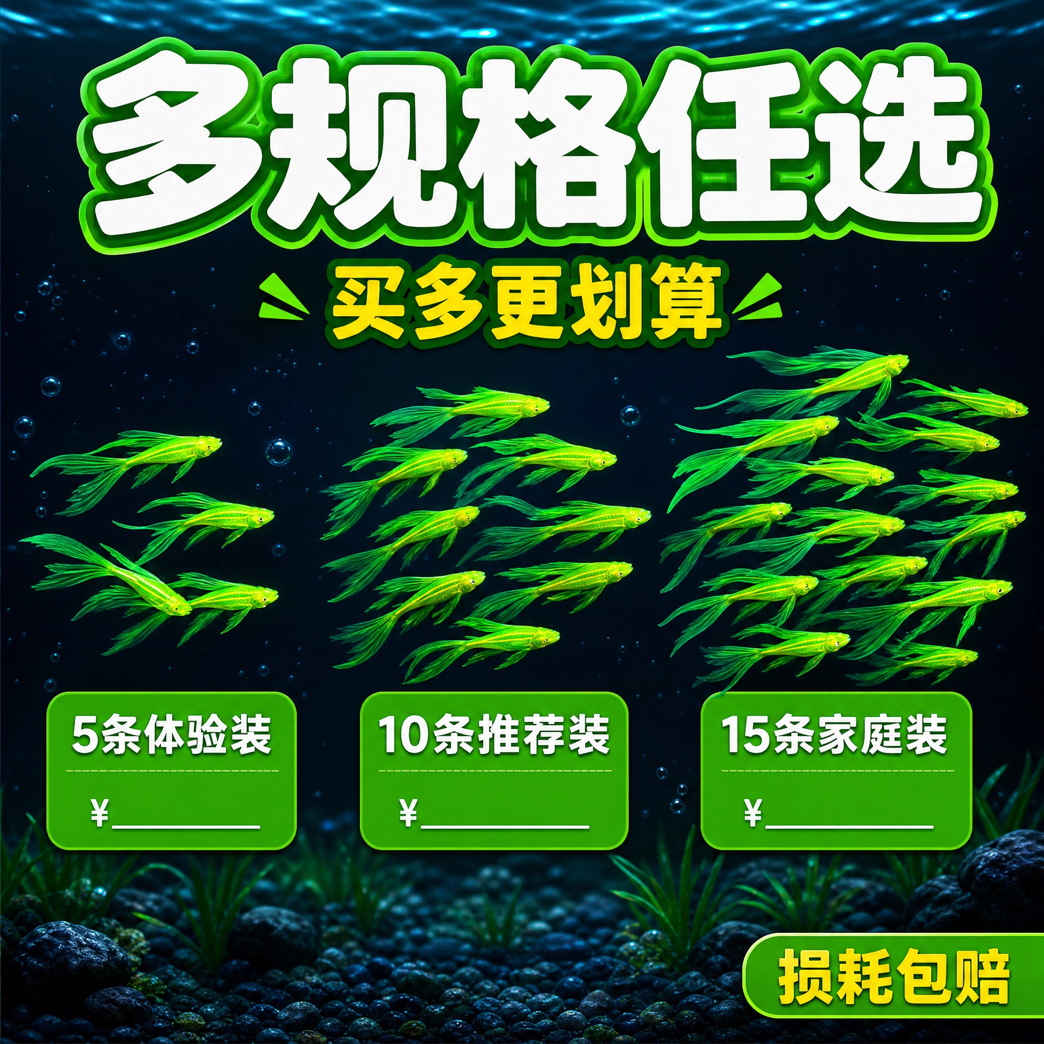 [主图-SKU多规格] 翡翠绿长尾斑马鱼多规格套餐主图 拼多多… - 图片创意预览