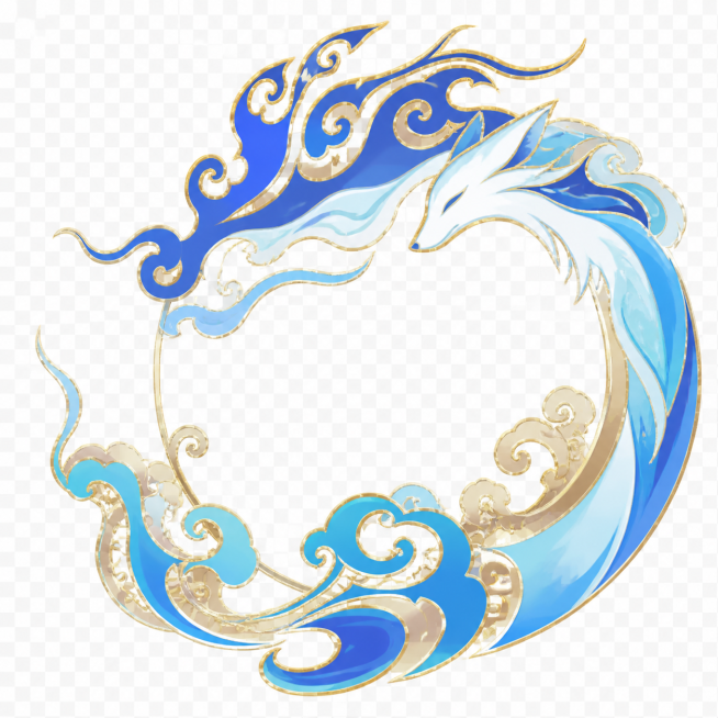 保留流畅清晰的狐狸环绕圆形造型，参考原图精致细腻的烫金金边风格，将金边调整得精致美观，保留原图蓝、浅蓝、浅棕的配色和国潮纹样风格，透明背景预览效果
